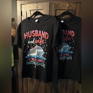 Black Graphic Tee with Cruise Ship Design his/hers m and xl new